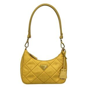 Auth PRADA - 1BC204 Yellow Nylon Leather Shoulder Bag